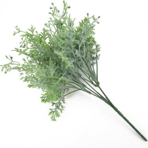 Fake Green Grass Artificial Flocked Antler Leaf Bunch Plastic Simulation Plant for Home Office Table Decoration