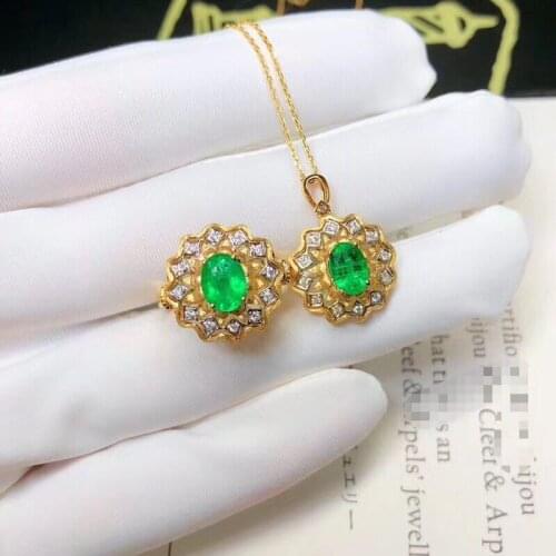 The Best Gift for Your Wife 100% Natural and Real Emerald Set 925 Sterling Silver,1pc Emerald Ring,1pc Emerald Pendant