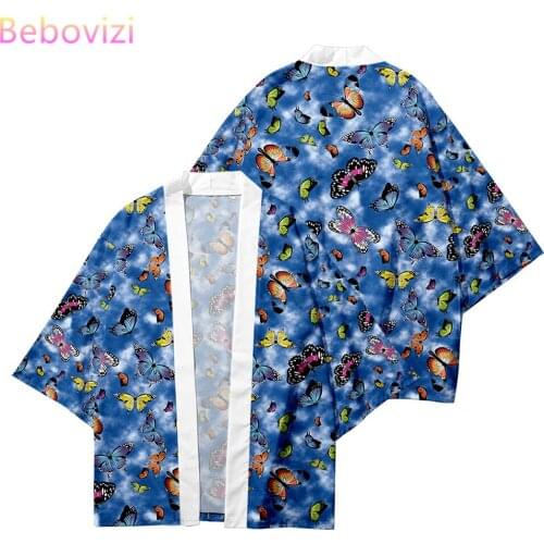 Plus Size 6XL 5XL 4XL Blue Butterfly Print Loose Japanese Cardigan Women Men Harajuku Kimono Cosplay Tops Blouse Yukata Clothing