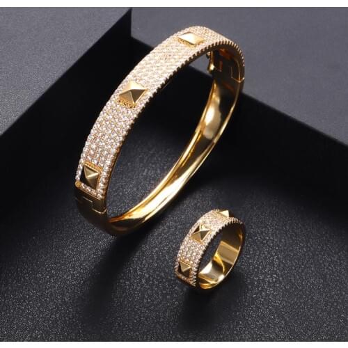 Janekelly Luxury 2PCS Dubai Bangle Ring Set Fashion Jewelry Sets For Women Wedding Engagement brincos para as mulheres 2020