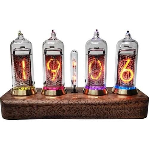 Glow Tube Clock IN14 Glow Tube Digital Clock Bluetooth Control Solid Wood