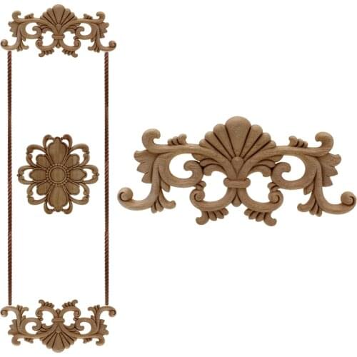 VZLX Carving Natural Wood Appliques Furniture Cabinet Unpainted Wooden Mouldings Decal Vintage Home Decor Decoration Accessories
