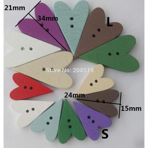 WBNOEN Heart shape wood buttons for craft design 100 pieces mix colorful 24mm/34mm brand button