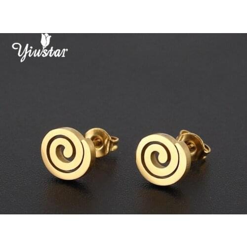 Yiustar Wholesale Jewelry Jewelry Golden Geometric Letter @ Stainless Steel Swirl Spiral Earrings Gift Christmas Gifts for Men