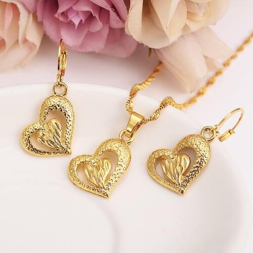 Bangrui Heart Jewelry sets Classical Necklaces Earrings Set Gold Color & Brass,Arab/Africa Wedding Brides Dowry