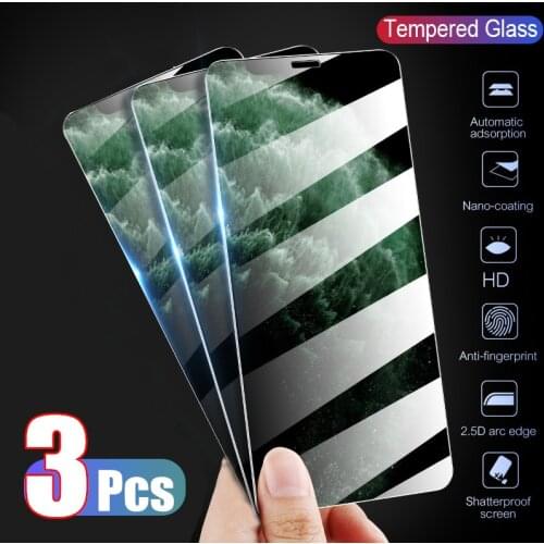 3Pcs 9H Full Cover Tempered Glass For iPhone 11 Pro Max XR XS X Screen Protector Protective for iPhone 7 6 8 Plus 5 5S SE Film