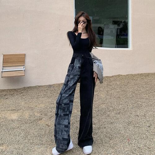 High Waist Jeans Women 's Design Sense 2021 New Loose Stitching Straight Pants Fashion Ins