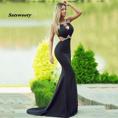 Black Formal Dress 2021 robe de soiree Spandex Beadings Long Mermaid Evening Gown Elegant Evening Dresses arabic