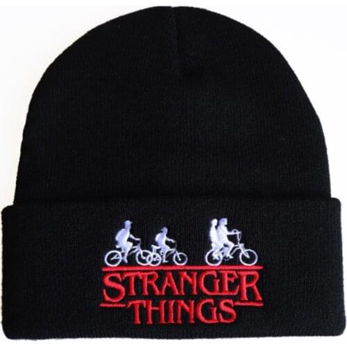 Embroidery STRANGER THINGS Winter Hat For Men Earflap Ride Bike Warm Skullies Beanie Hip Hop Women Knitted Ski Hat Male Cap