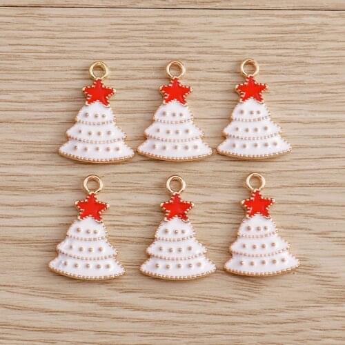 10pcs 14*20mm Enamel White Christmas Tree Charms for Necklaces Earrings DIY Xmas Red Star Charms Pendants Jewelry Handmade Craft