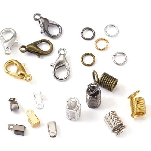 1825Pcs Jewelry Finding Kits 5 Colors Cord Ends Lobster Claw Clasps Jump Rings for Bracelet Necklace Pendants Jewelry Making