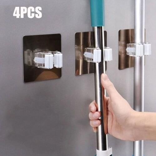 2/4Pcs Kitchen Bathroom Adhesive Multi-Purpose Hooks Wall Mounted Mop Organizer Holder RackBrush Broom Hanger Strong Hooks