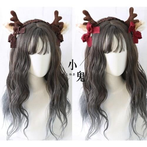 2021 Soft Girls Holiday Lolita Take Photo Headband Headdress Hair Hoop Accessories Elk Ears KC Christmas Antler Bowknot Hairband