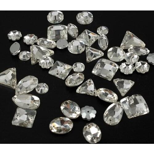 30pcs/bag Sew On Crystal Clear Strass DIY 2 Holes Mirror Rhinestone Glass Sewing Stone Sew Textil Rhinestones For Garment