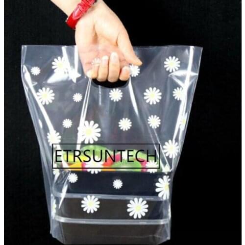 300pcs Plastic Daisy Pattern Coffee Bread Shop Bakery Cookies Pastry Nougat Food Takeaway Handbags Packaging Bags