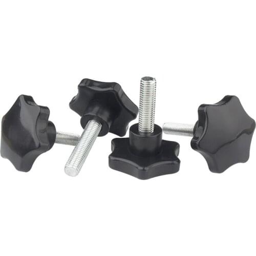 5pcs M10 M12 Thread Star Shaped Head Thread Clamping Screw Bolt Knob For Industry Equipment Plastic Carbon Steel
