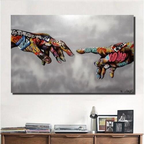 Graffiti Art The Creation Of Adam Abstract Poster DIY Diamond Painting Cross Stitch Wall Pictures Mosaic Embroidery Hand Of God