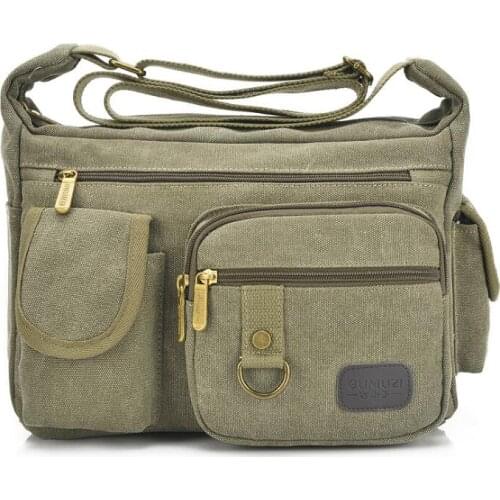 Bagail Unisex Multi Pocket Canvas Messenger Bag Man Crossbody Bags