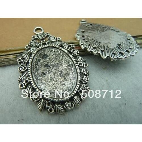 Free shipping!!! 30x43mm-18x25m Antique Silver Oval Flower Cameo Cabochon Base Setting