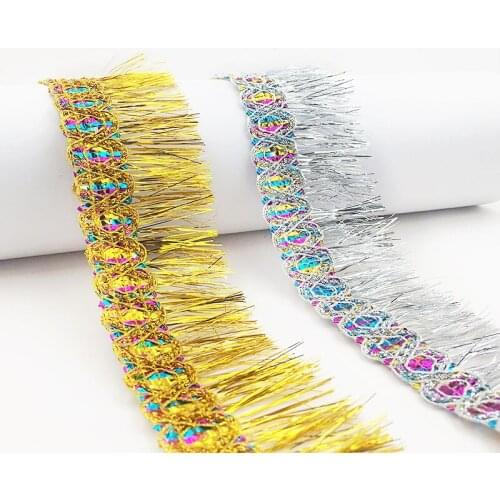 2M Silver Gold Sequins Purl Lace Trim Ribbon for Latin Dance Dress Costume Decoration Sewing Craft Supplie Paillette 5.5cm Width