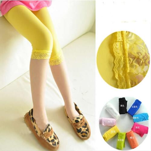 Kids stocking Cropped Tights lace Chidren Tights For Girls Velvet Lace side Shorts Pantyhose Spring/summer Candy Colors Infantil