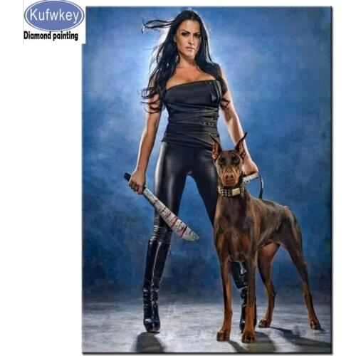 Doberman and woman Diamond Painting Cross Stitch Diamond mosaic full square round drill Embroidery diamond 2019 hot