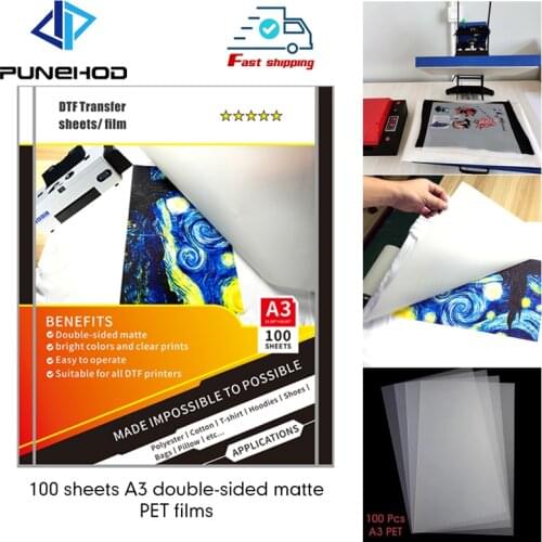 100PC A3 PET Transfer Films For DTF Printing Double-sided Matte 297*420 T-shirt printing Consumables