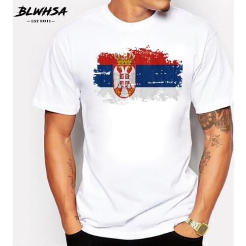BLWHSA Nostalgic Style Serbia National Flag Printed T Shirt Men Summer Short Sleeve Cotton Men T-shirt Round Neck Fitness Tops