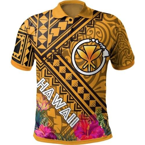 Hawaii Polo Shirt Maoli With Hibiscus On Polynesian Yellow 3D Printed Polo Shirt Men For Women Short Sleeve Summer T-shirt