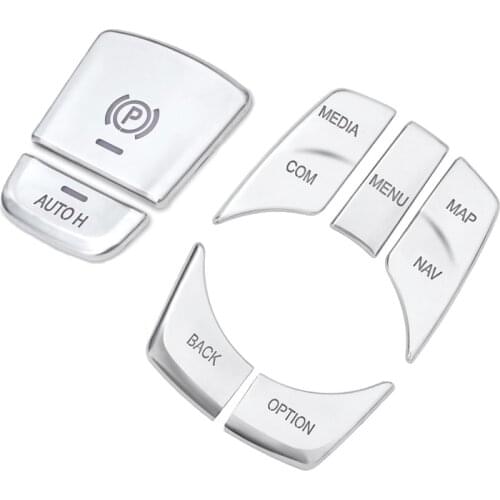 Chrome ABS Car Multimedia Button Cover Trim Parking Brake Button Sticker For BMW G01 G30 G38 5 Series 2017-2020 Auto Accessories