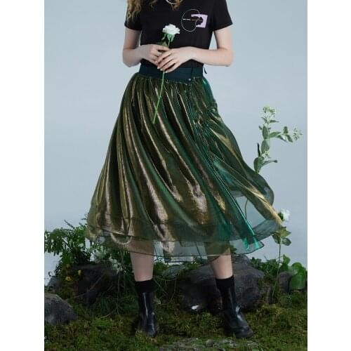 IRINACH367 Spring Summer 2021 Original Design New Arrivals Asymmetrical Long High Waist Shiny Skirt Women