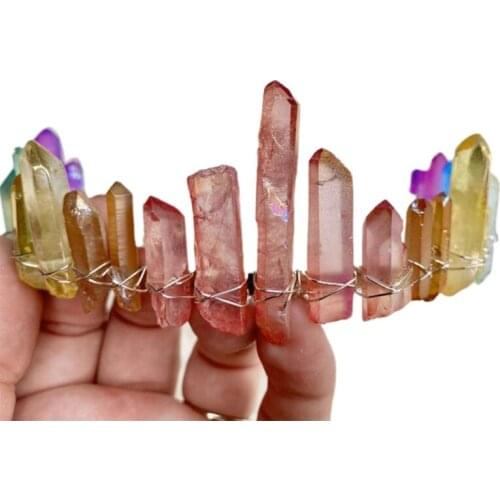 Exquisite Aura Natural Stone Hair Accessories Rainbow Colorful Irregular Raw Quartz Crystal Crown Angel Bridal Headband C1FE
