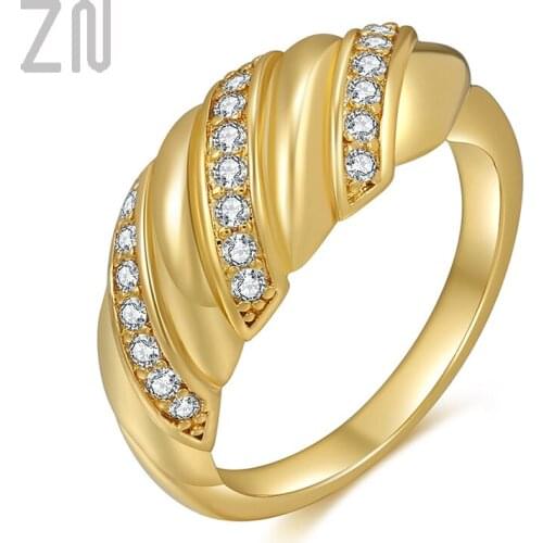 ZN 2021 Trendy Simple Twisted Croissants Threads Geometric Rings With Cubic Zircon Minimalist Jewelry Gift Women Girls