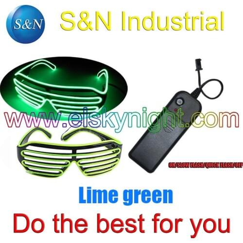 Lime green El Wire Shutter Party Glasses - on/slow flash/quick flash/off/Function 4 holiday,party ,festival,show