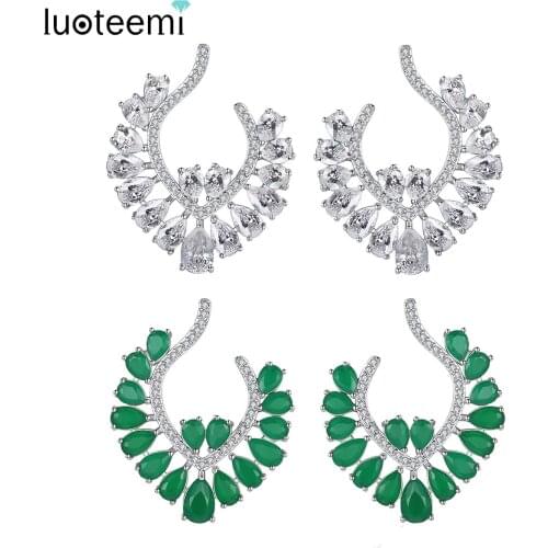 LUOTEEMI New Classic Stud Earrings for Women Wedding Party Fashion Jewelry Unique Green CZ Two Colors Pendientes Christmas Gift