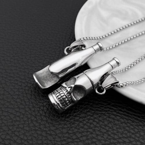 Fashion retro punk style personality wine bottle pendant hip hop wine bottle opener male and female night necklace hot sale
