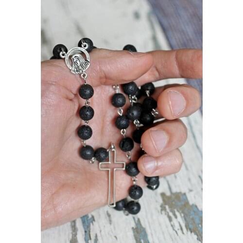 Mens rosary black rosary catholic rosaries necklace dad gift catholic men beads prayer religious gift jewellery