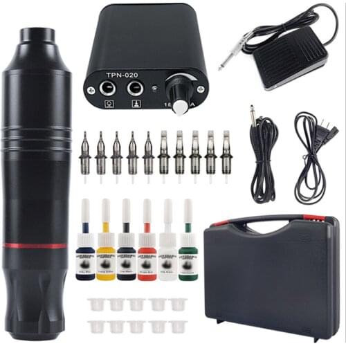 New Tattoo Kit Rotary Tattoo Machine Kit Tattoo Pen with Tattoo Needles Power Supply Foot Pedal Tattoo Inks Cups Tattoo Tool Set
