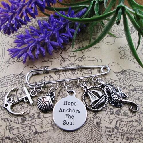 Hope Anchors The Soul Sea Theme Silver Plated Charm Brooch Gift Birthday