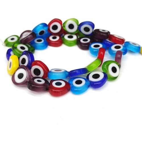 Strand About 30pcs 12mm Heart Shape Evil Eye Lampwork Beads DIY Loose Spacer Handmade Lampwork Bead For Jewelry Making Bracelet