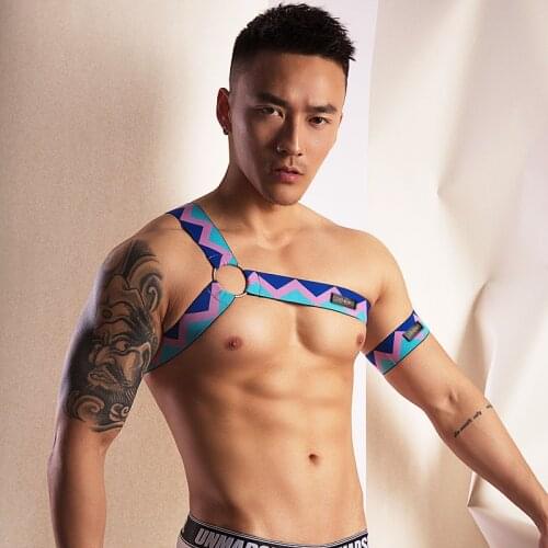 New Style Multi Colors Men Elastic Shoulder Strap Body Chest Harness Lingerie Colorful Bondage Rainbow Performance Clubwear
