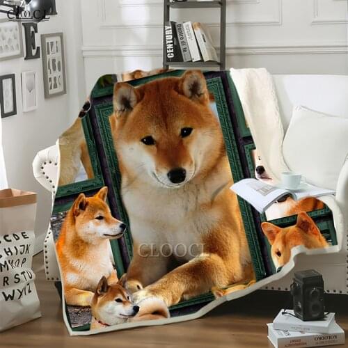 Animals Throw Blanket 3D Shiba Inu Dog Thicken Blanket for Chair Travelling Camping Kids Couch Cover Winter Nap Sofa Blanket