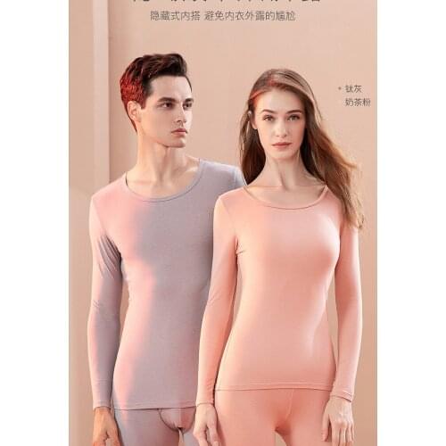 Autumn/winter single-layer velvet non-trace thermal underwear and velvet men and women cotton sweater long Johns suit