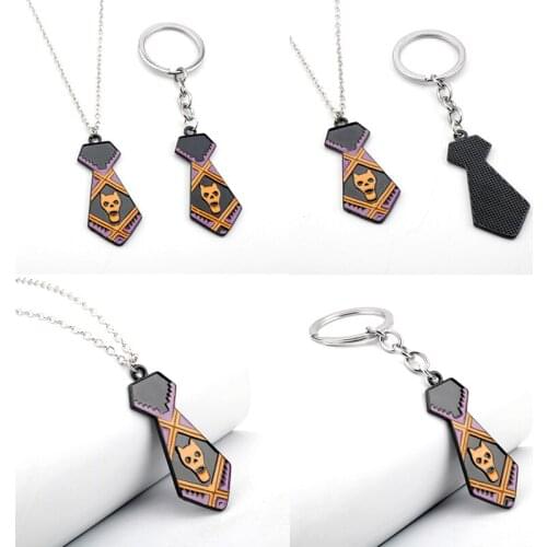 Cool Japan Anime Bizarre Adventure Kira Yoshikage Tie Shape Skull Metal Enamel Pendant Necklaces For Kids Women/Men