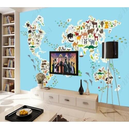 Papel de parede Cartoon children animal earth world travel childrens room 3D wallpaper mural,living room home decor