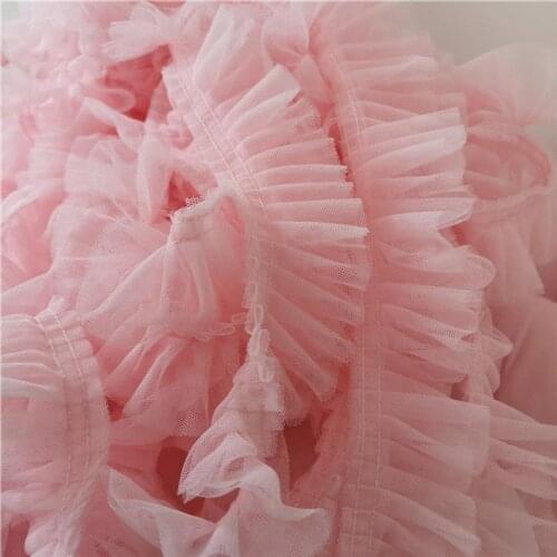 Pink Tulle Ruffled Lace Trim 2 Layers Mesh Wedding Fabric Flower Girl Dress 1.9" Width 2 Yards Long Price
