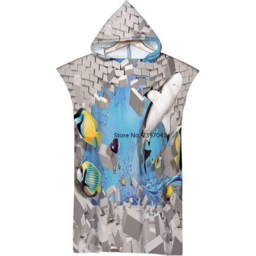Microfiber Beach Towel Hooded 3D Beautiful Underwater World Printed Surf Soft Swimsuit For Women Poncho Quick Dry Mens Bathrobe