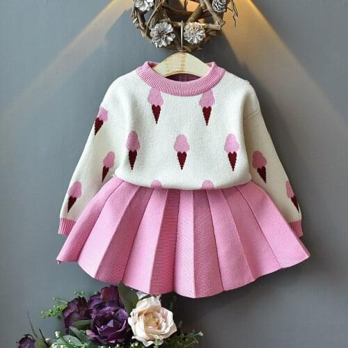 Christmas Girls Dress 2020 Winter printing Pattern Dress Long Sleeve Girls Clothes Top Coat+ Tutu Dress Sweater Knitwear 2pcs