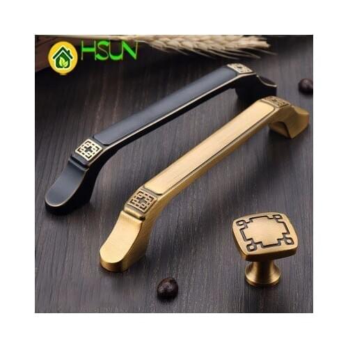 Pure Copper Handle Gold and Black Bronze Handle Antique Cabinet Door New Chinese Style Drawer Cupboard Wardrobe Doorknob Handle