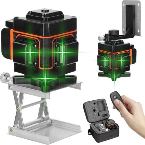 16/12 Lines 4D Green Laser Level Self-Leveling Wireless Remote 360 Horizontal & Vertical Cross Lines With Battery & Wall Bracket